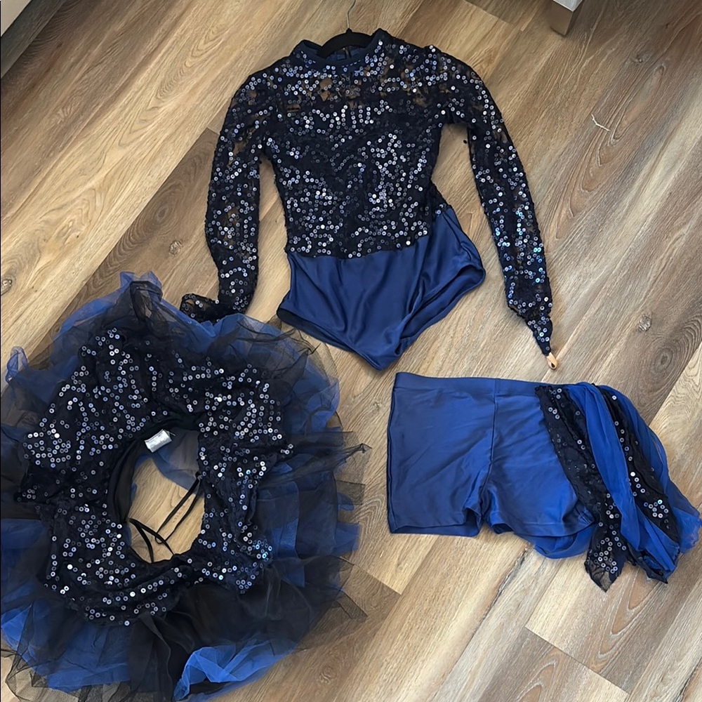 Revolution Kids Dance Costume in Navy Blue Sequins